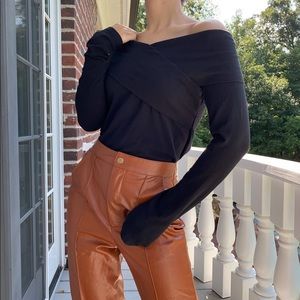 Black off the shoulder long sleeve shirt